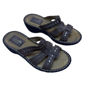 Clarks Artisan Brown Leather Comfort Wedge Sandals Sz 5M